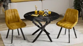 Стол обеденный раздвижной Бергамо Тип 1  Черный муар, Стекло матовое черный мрамор