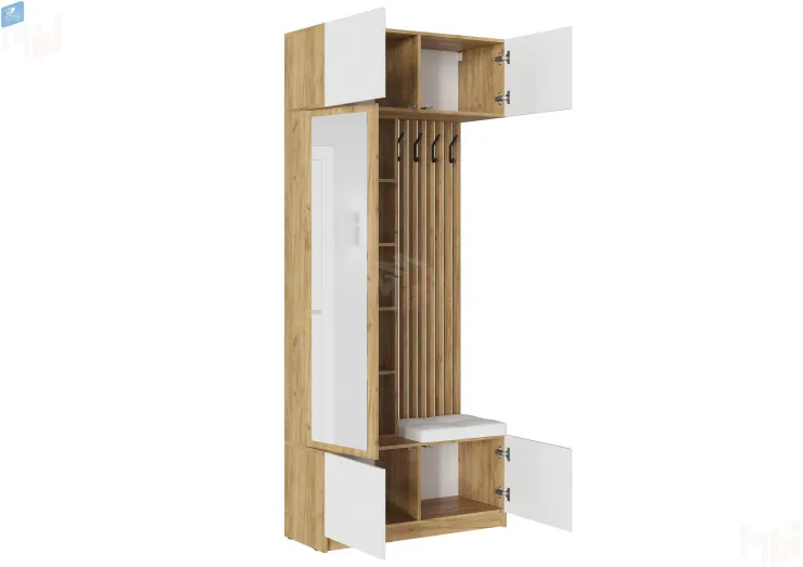 Прихожая Бостон со шкафом ШК-003 (МДФ белый глянец)