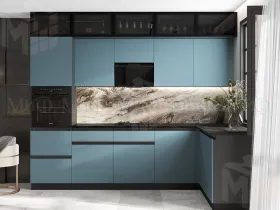 Кухонный гарнитур Техно-6 угловой 3,0*1,8 м (браш блю)