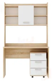 Компьютерный стол ПКС-9 с надстройкой и выкатной тумбой Сонома-Белый глянец