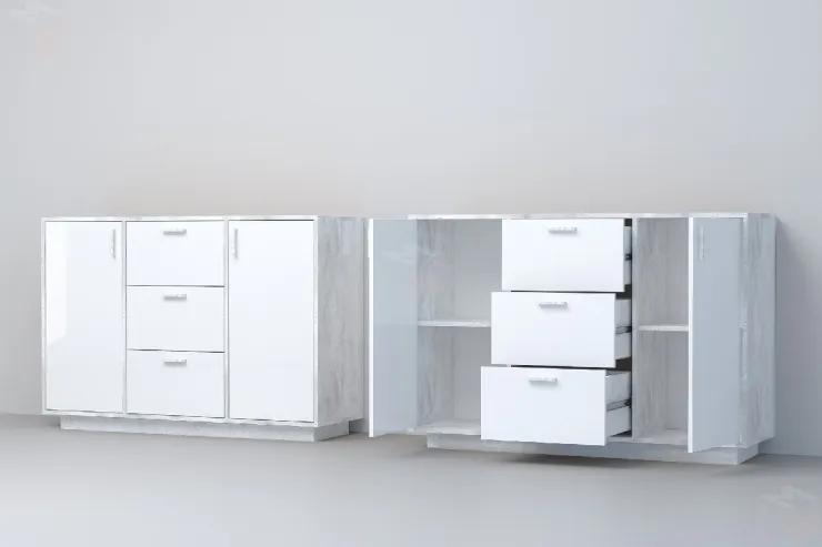 Комод К-2 ПД Эго  Бетон Светлый/Белый Глянец