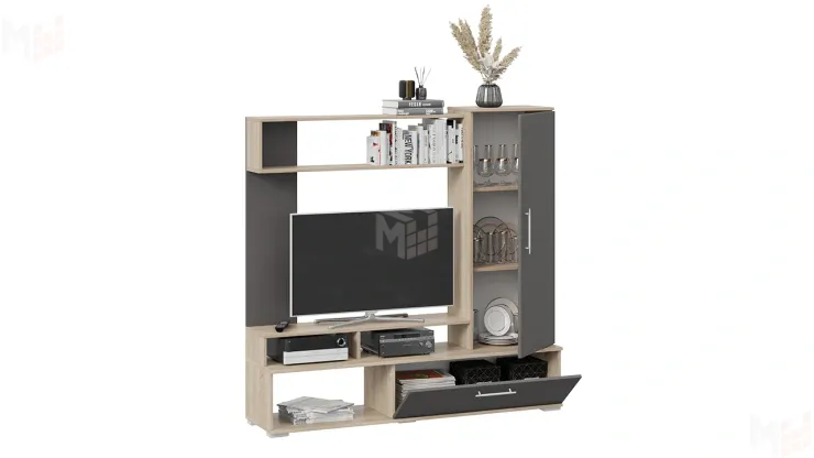 Стенка для гостиной Сиена Дуб Сонома, Графит Серый