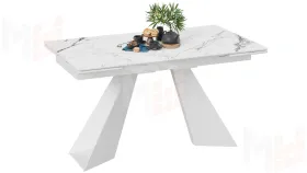 Стол обеденный Гермес Белый муар, Стекло глянцевое белый мрамор