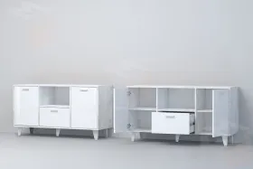 Тумба Т-2 на ножках Эго Бетон Светлый/Белый Глянец