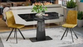 Стол обеденный Бридж Черный муар, Стекло глянцевое черный мрамор