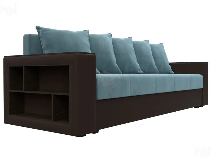 Диван прямой Дубай Лайт полки слева ( Бирюзовый\Коричневый )