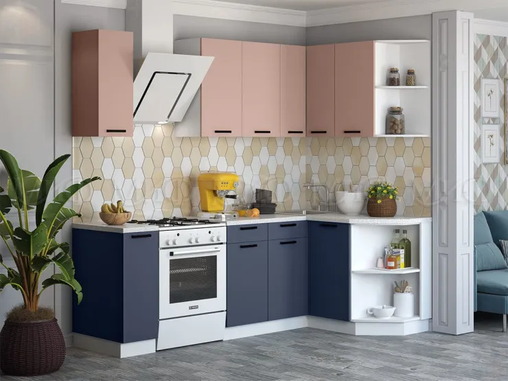 Кухня угловая Техно New 1,4*1,4 Пудра софт/Ультрамарин софт
