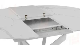 Стол обеденный раздвижной Бергамо Тип 1  Белый муар, Стекло матовое белый мрамор