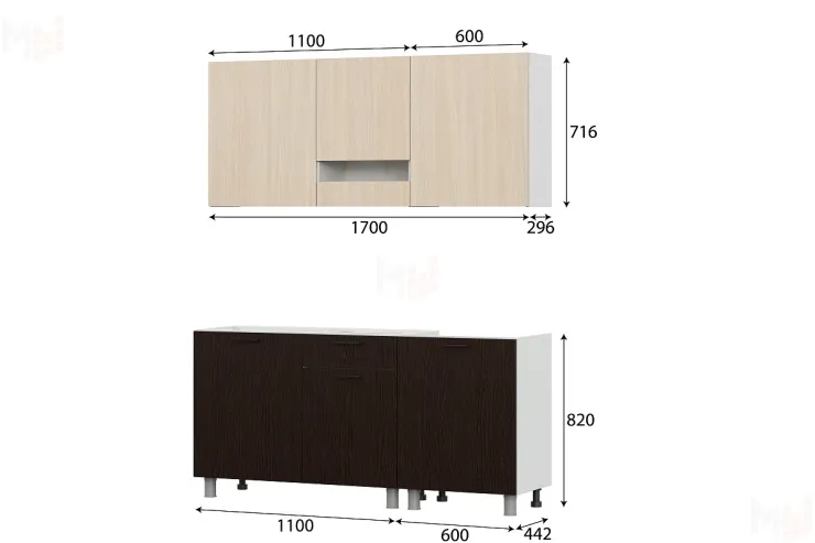 Кухонный гарнитур  РОЗАЛИЯ 1,7 (со столешницей) Серия 2 Дуб Млечный / Дуб Венге