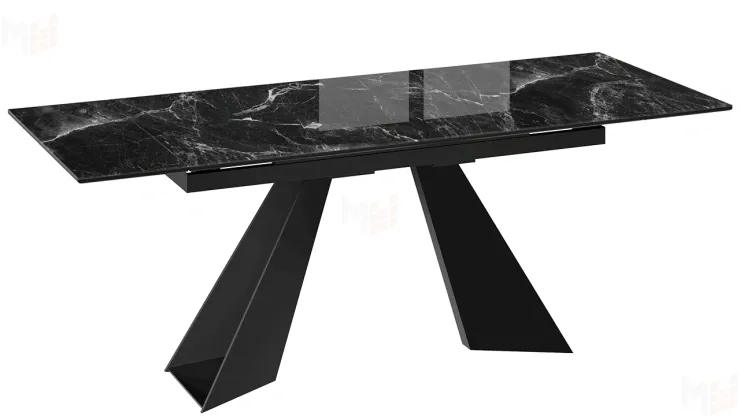Стол обеденный Гермес Черный муар, Стекло глянцевое черный мрамор