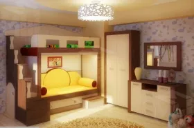 Двухъярусная кровать Фанки Хоум с мебелью Фанки Тайм