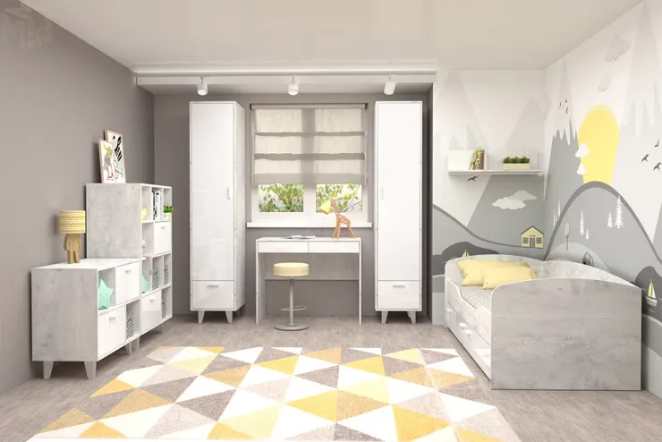 Модульная детская  Бетон Светлый/Белый Глянец Вариант 6