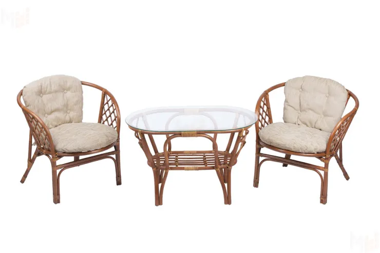 Комплект Багама Дуэт с простыми бежевыми подушками и овальным столом