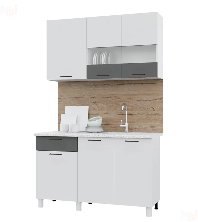 Кухня ТРЕНД 1,3 МДФ белый эмалит/холст вулкан