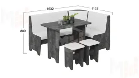 Кухонный уголок Техас Исп.1 Ателье темный, Экокожа белая