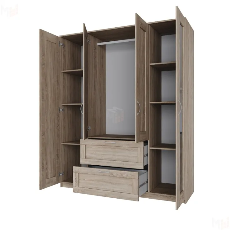 Шкаф Сириус 4 двери 1 ящик (2 зеркала) сонома