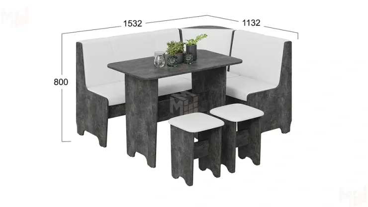 Кухонный уголок Техас Исп.1 Ателье темный, Экокожа белая