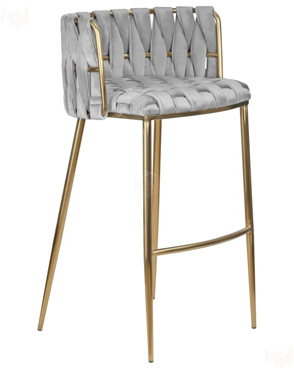 Стул барный DOBRIN EMMA GOLD (светло-серый велюр (135-37))