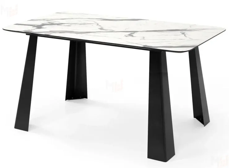 Стол Милтон раздвижной (белый мрамор/каркас черный)