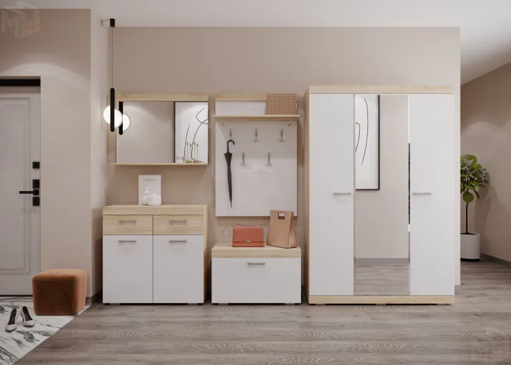 Прихожая СОНАТА Композиция №2 Дуб Сонома - Белый глянец