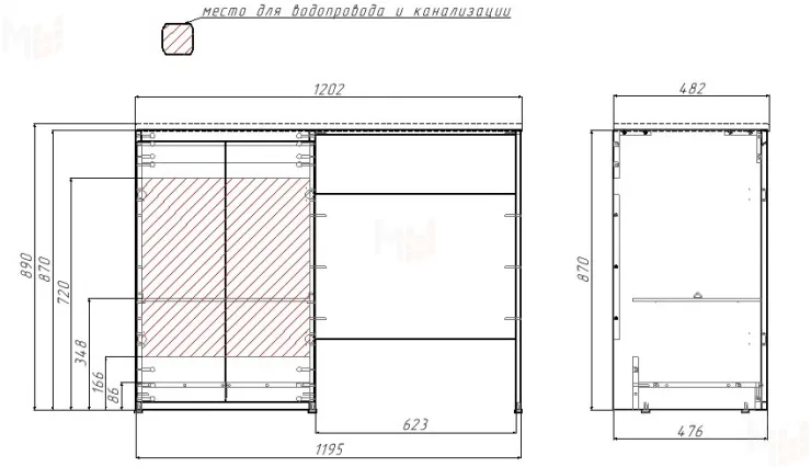 Тумба под умывальник Космос 120 без ящика Домино