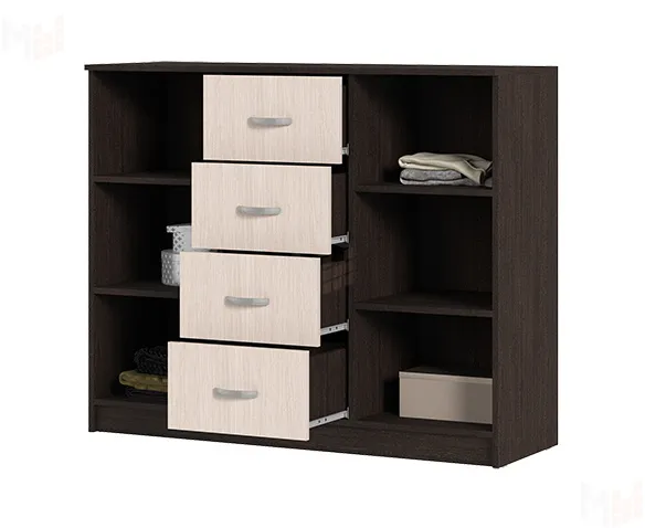 Комод 4 ящика и 2 створки Басса КМ-555 М венге - дуб белфорт