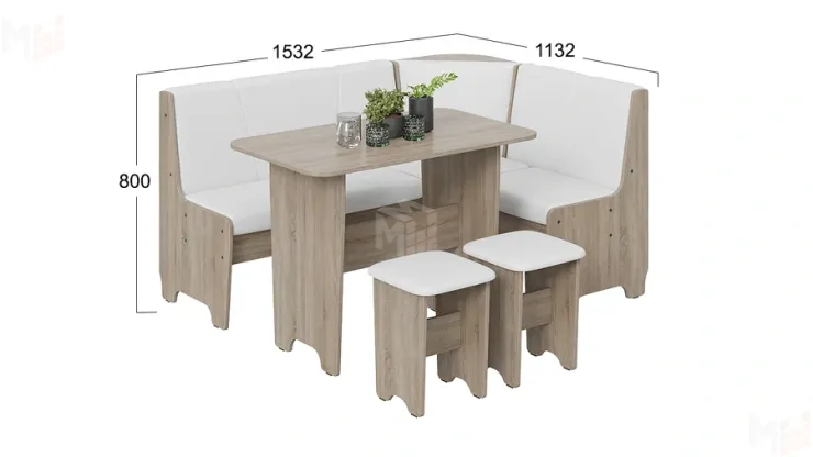 Кухонный уголок Техас Исп.1 Дуб Сонома трюфель, Экокожа белая