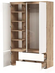  Шкаф ГРЕТТА 4С2Я  с зеркалом Дуб Крафт золотой-Белый