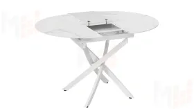 Стол обеденный раздвижной Бергамо Тип 1  Белый муар, Стекло матовое белый мрамор