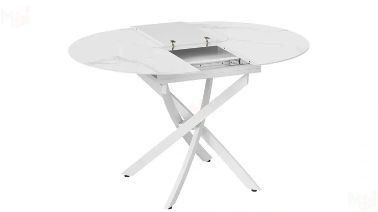 Стол обеденный раздвижной Бергамо Тип 1  Белый муар, Стекло матовое белый мрамор