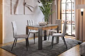 Стол обеденный раздвижной Гермес 2 графит/дуб крафт золотой