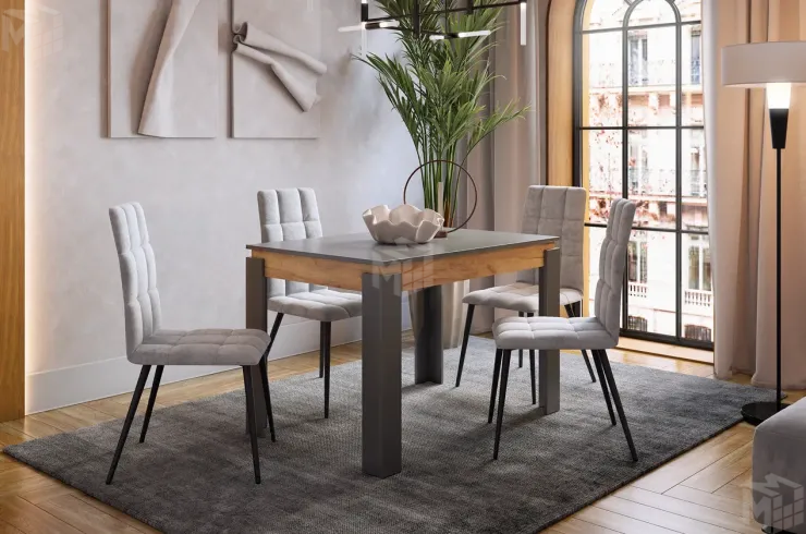 Стол обеденный раздвижной Гермес 2 графит/дуб крафт золотой