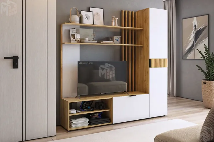 Гостиная Бери К1 дуб крафт золотой/белое дерево