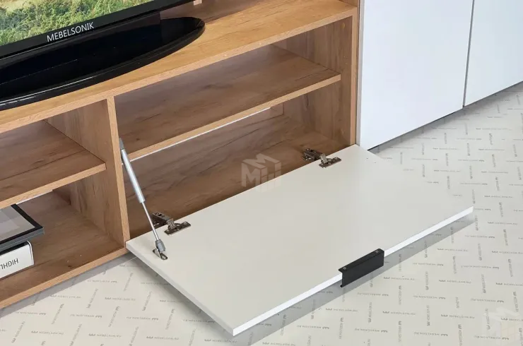 Стенка в гостиную Бери дуб крафт золотой/белое дерево