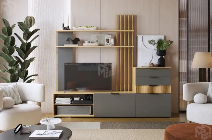 Гостиная Бери К3 дуб крафт золотой/графит