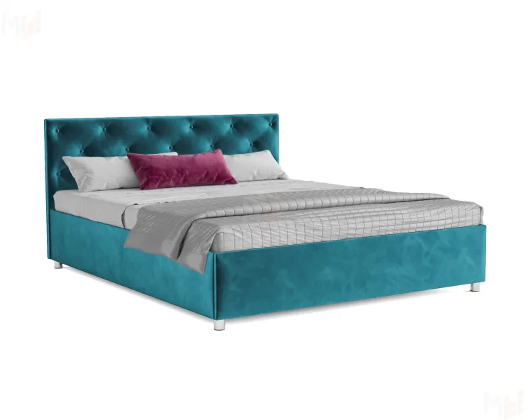 Кровать Классик 160 см (бархат сине-зеленый STAR VELVET 43 BLACK GREEN)