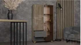 Стеллаж Копенгаген со стеклом (дуб самдал/серый графит)