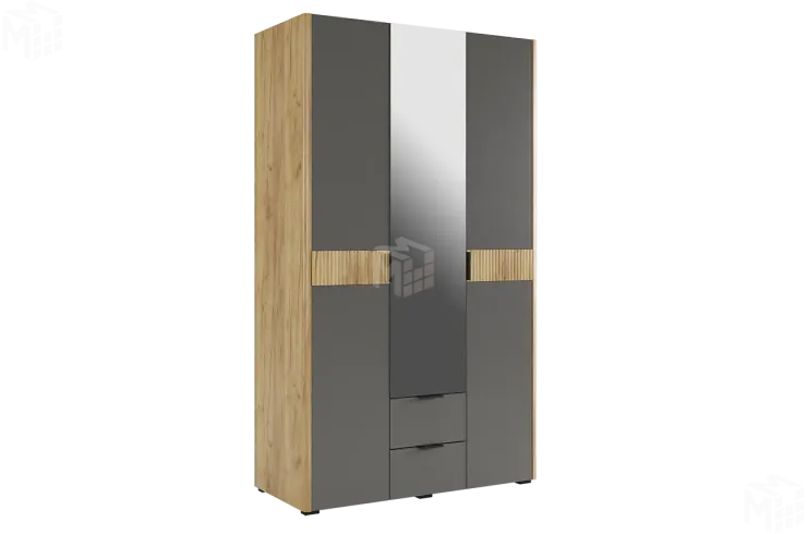 Шкаф трехдверный Адам  с зеркалом дуб крафт золотой/графит