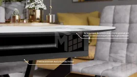 Стол обеденный раздвижной Бергамо Тип 1 Черный муар, Стекло матовое белый мрамор