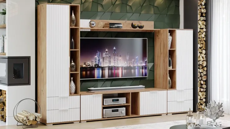 Модульная гостиная Хилтон Дуб Крафт золотой, Белый матовый