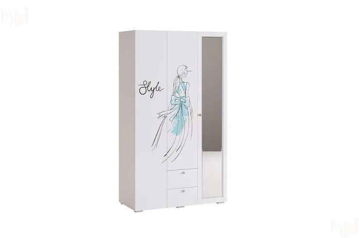 Шкаф 3-створчатый Гламур белый/белый глянец