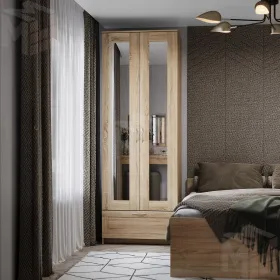 Шкаф Сириус 2 двери 1 ящик с зеркалами, сонома (высота 220 см)