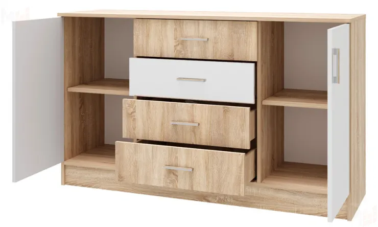 Комод К-1400 Беатрис Сонома-Белый глянец