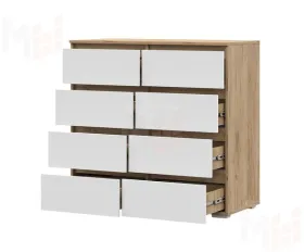 Комод Хелен КМ 04 8 ящиков дуб крафт золото -  белый