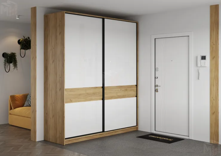 Шкаф-купе Бостон ШК-005 (крафт золотой/МДФ Белый глянец)