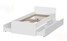 Кровать одинарная с выкатными ящиками  (0,9 x 2,0)  Токио Белый текстурный