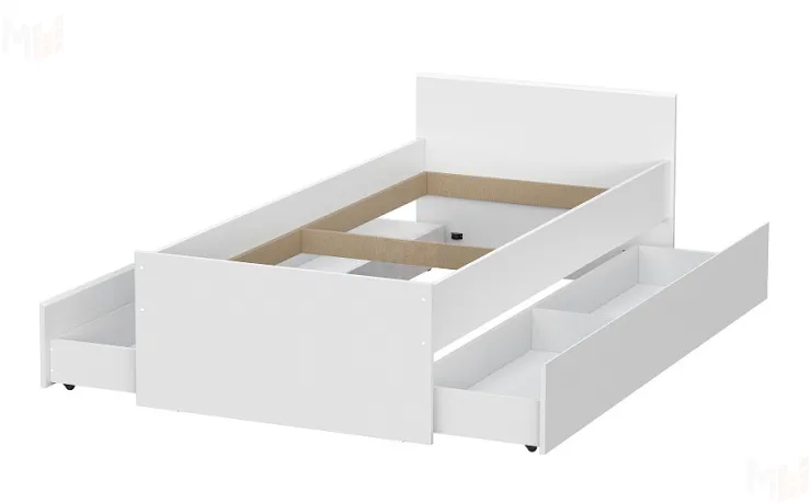 Кровать одинарная с выкатными ящиками  (0,9 x 2,0)  Токио Белый текстурный