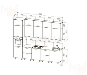 Кухня Рио NEW 3,0м (490) (Бетон светлый/Дуб Крафт Белый, Белый (Кастилло темный)