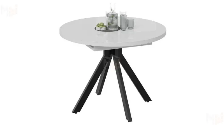 Стол обеденный раздвижной Стокгольм Тип 1  Черный муар, Стекло глянцевое белое