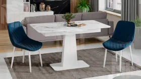Стол обеденный Бридж Белый муар, Стекло глянцевое белый мрамор
